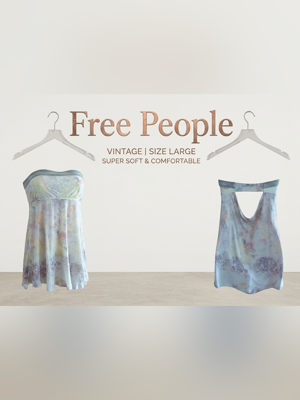 Vintage Free People Beaded Strapless Pastel Floral Cami Tank Top Large Y2K - Picture 12 of 16